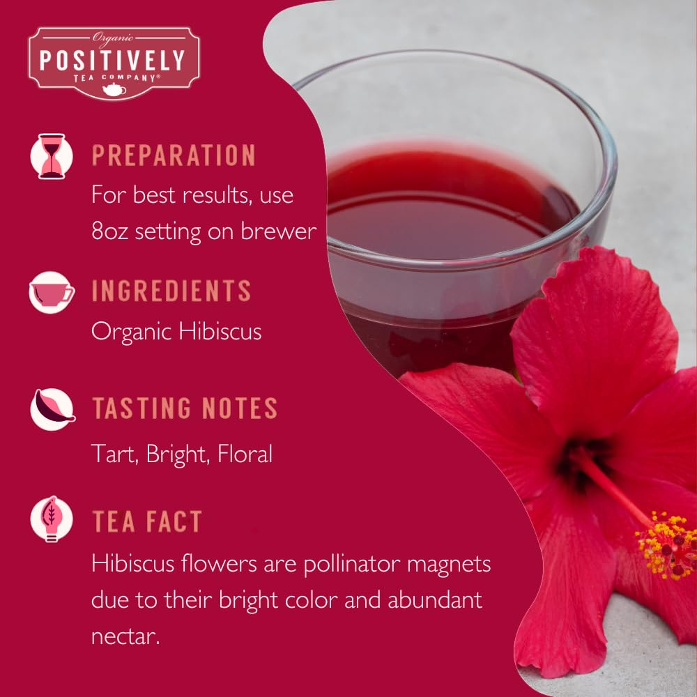 Organic Positively Tea Company, Hibiscus Herbal Tea, K-Cup Compatible, 24 Pods