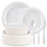 ECOLipak Heavy Duty Compostable Paper Plates Set - 350 Biodegradable Plates & Eco Friendly CPLA Cutlery for DInnerware, Party, Camping & BBQ