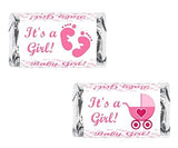 60 Pink Its a Girl Baby Shower Miniatures Candy Bar Wrapper, Baby Shower Miniatures Candy Bar Stickers