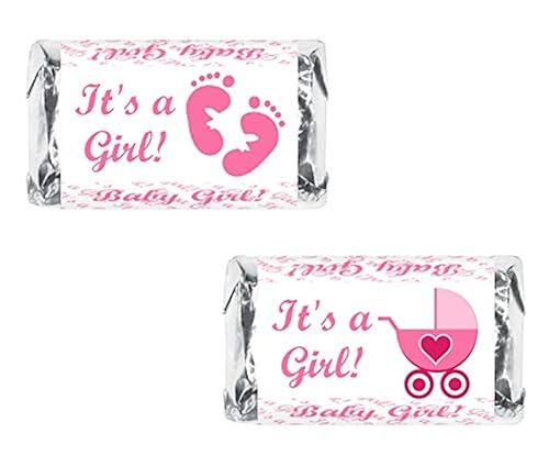 60 Pink Its a Girl Baby Shower Miniatures Candy Bar Wrapper, Baby Shower Miniatures Candy Bar Stickers