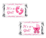 60 Pink Its a Girl Baby Shower Miniatures Candy Bar Wrapper, Baby Shower Miniatures Candy Bar Stickers