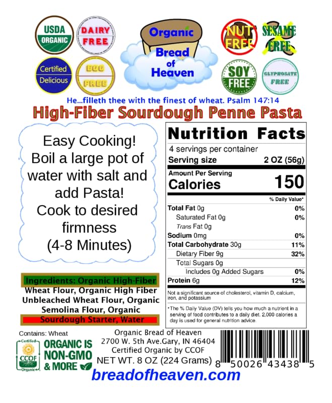 High-Fiber Sourdough Penne Pasta