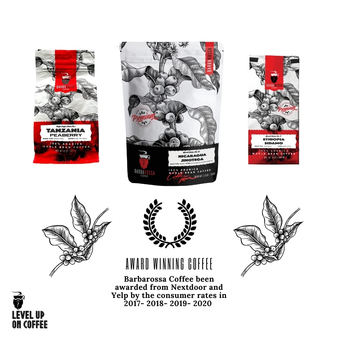 Barbarossa Hawaiian Kona Blend Coffee -Natural Premium Quality Handcrafted Coffee - Medium Dark Gourmet Whole Beans Low Acidity Roasted | 2019