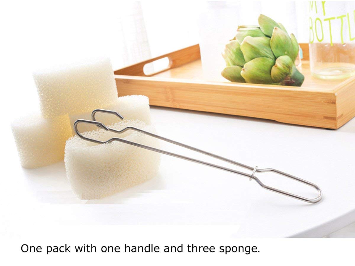 Bottle Sponge Brush Scrubber Stainless Steel Sponge Head Replaceable (Brush&Refill)