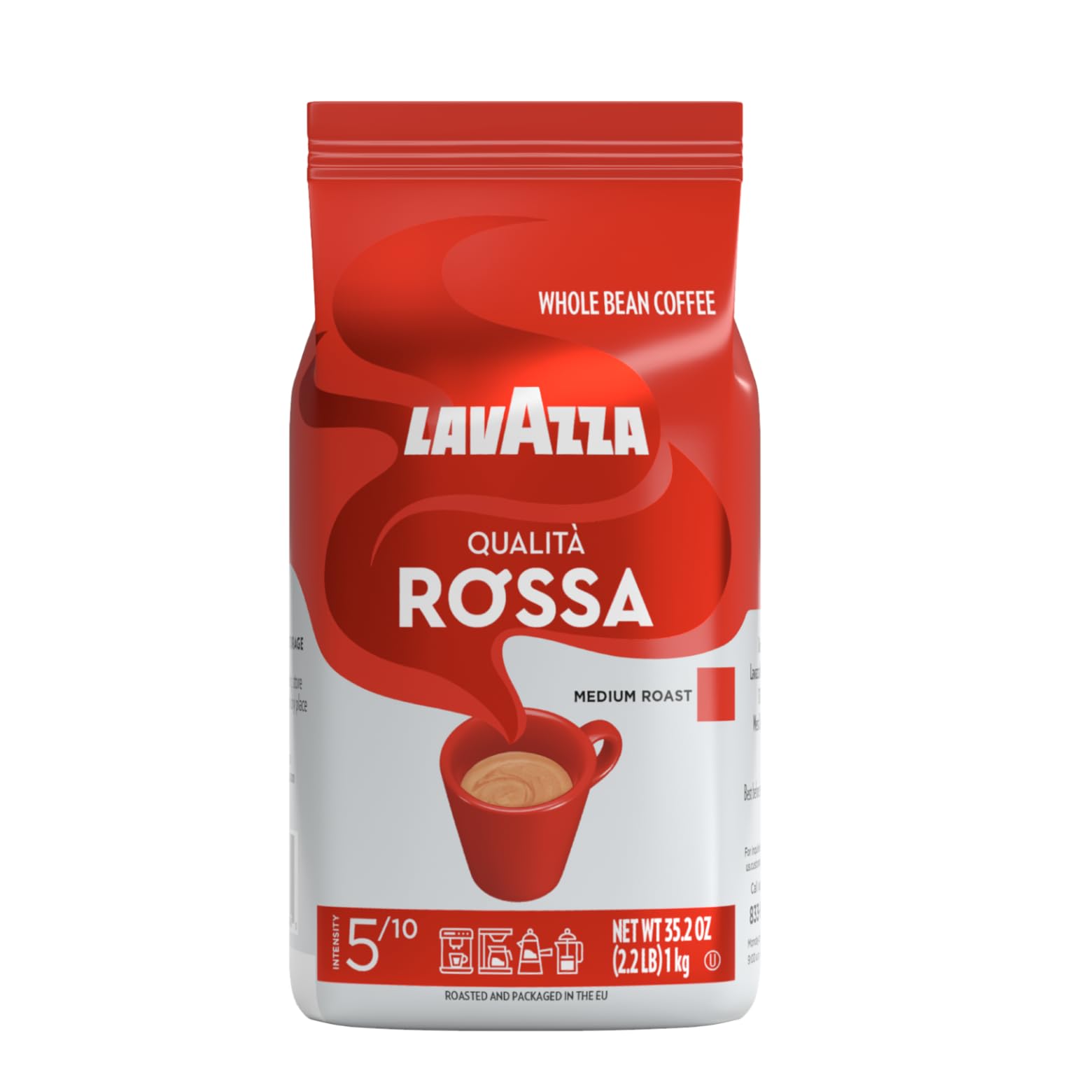 Lavazza Qualità Rossa Whole Bean Coffee, Medium Roast, Arabica and Robusta Blend, 2.2 lb Bag (Pack of 1)