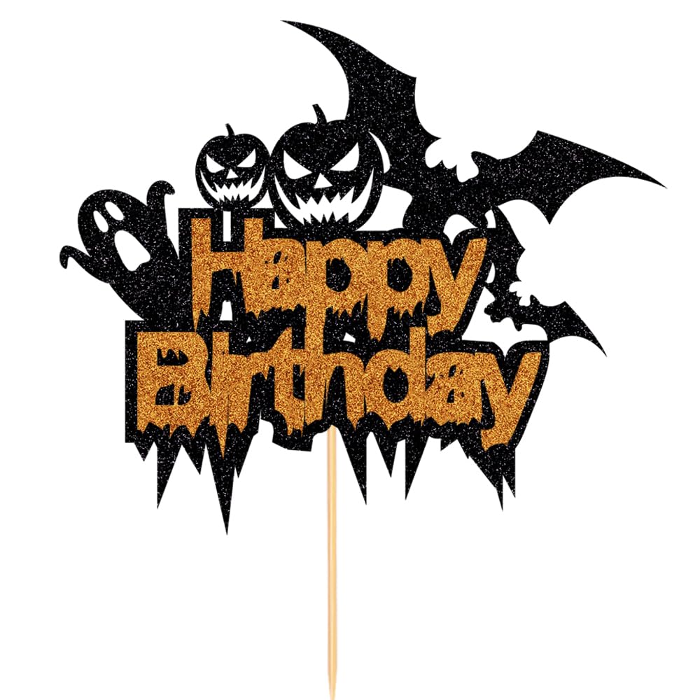 Happy Halloween Cake Topper-Ghost Birthday Cake Pick-Birthday Witch Cake Topper-Halloween Party Decoration Glitter Supplies (278)