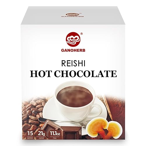 GANOHERB Mushroom Hot Chocolate Mix with Reishi, Mushroom Coffee Alternative Hot Cacao Powder for Energy, Mood and Immune System, Vegan Mushroom