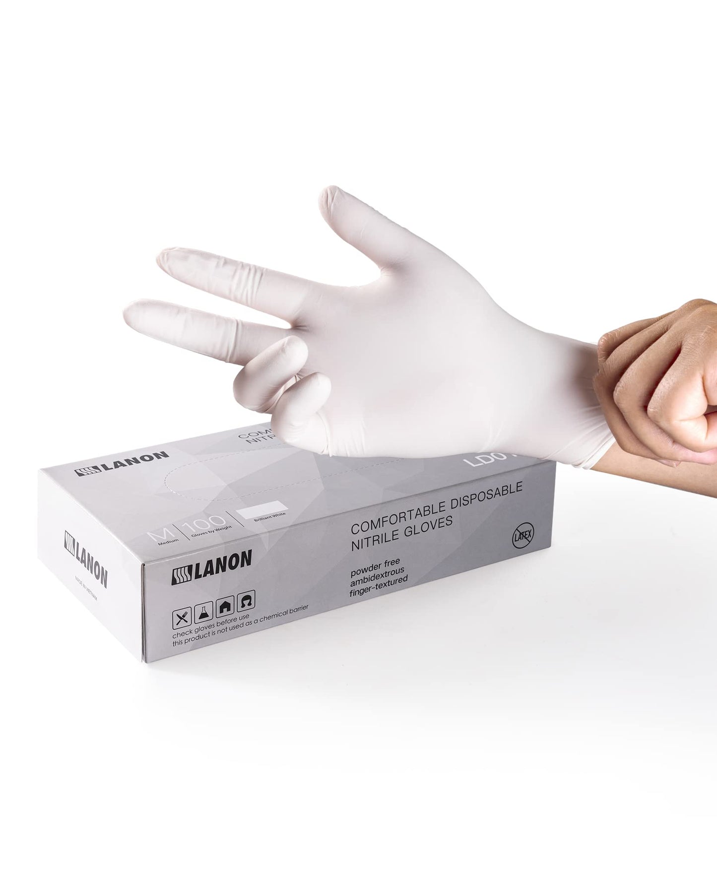 LANON Food Safe White Disposable Nitrile Gloves, Latex-Free, Powder-Free, Textured Fingertips, Cooking, Cleaning, XL