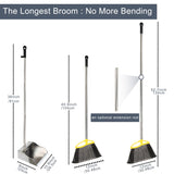 GLOHOO Broom and Dustpan Set, Outdoor Heavy Duty Broom with Stainless Steel Dustpan,Stiff Bristles Broom and Metal Dust Pan for Home
