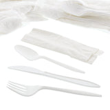 AmerCareRoyal 4-in-1 Disposable Silverware Medium Weight Plastic Utensil Set with Teaspoon, Fork, Knife and 12x13 inch Napkin - Individually Wrapped