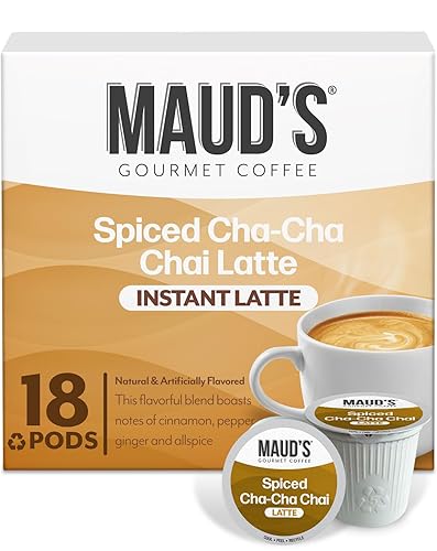 Maud's Chai Tea Latte Pods, 18 ct, Single Serve Tea Pods - 100% Gourmet Blended Tea Leaves, Compatible with Keurig K Cups Maker