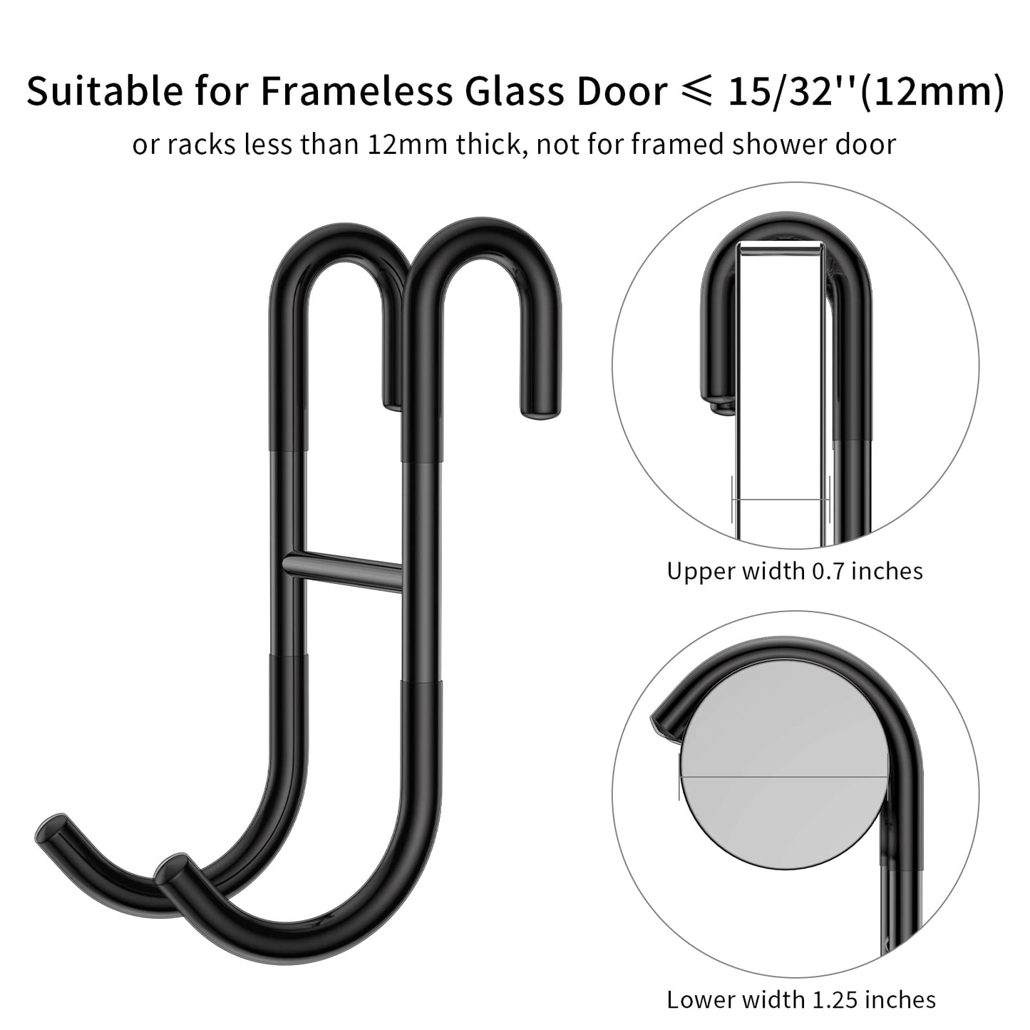 Black 14-Inches Stainless Steel Shower Squeegee Set, Include Shower Door Hook, Adhesive Hook and Spare Silicone Blade, Window Squeegee for Shower