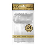 Party Essentials Extra Heavy Duty Full Size Plastic Cutlery, Disposable Utensils, Silverware, Party Supplies, Clear, Spoons, 24 Count