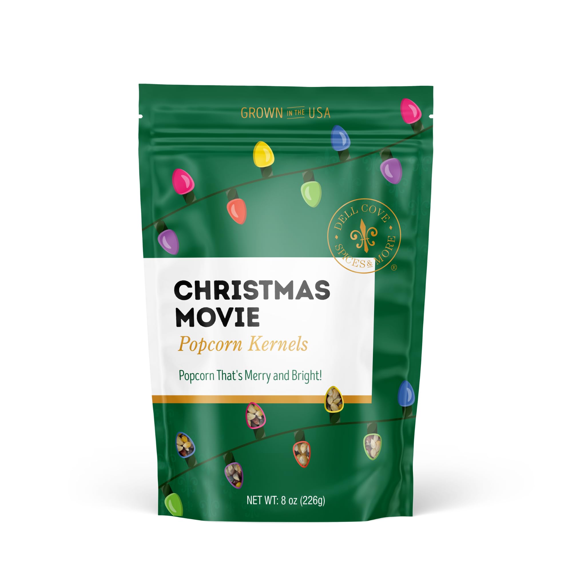 Dell Cove Spices | Christmas Movie Popcorn Kernels X-Mas Gift | Festive Holiday Movie Night Popcorn Kernels Snacks, Half Pound