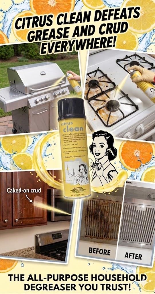 Fred's Citrus Clean Natural Orange Degreaser Spray - Heavy Duty Kitchen Cleaner for Stoves, Grills, Stainless Steel & Multi-Surface - Foaming Formula