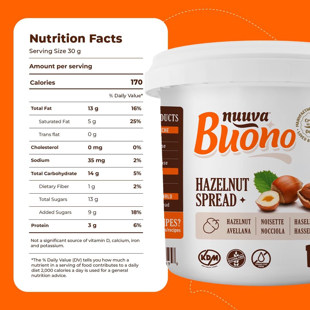 Nuuva Foods Buono Hazelnut Spread | Gluten Free Spread for Desserts & Chocolate Bars | Hazelnut Filling for Bakeries, Cookies & Pastries | Kosher