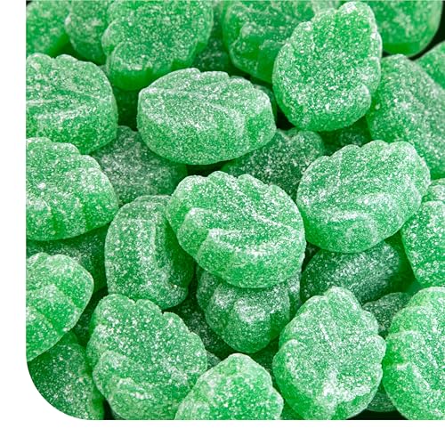 Spearmint Leaves Candy - 1 Pound Pack - Spearmint Green Candy with Soft Chewy Texture - Leaf Shaped Mint Jelly Candies for Parties, Snacking