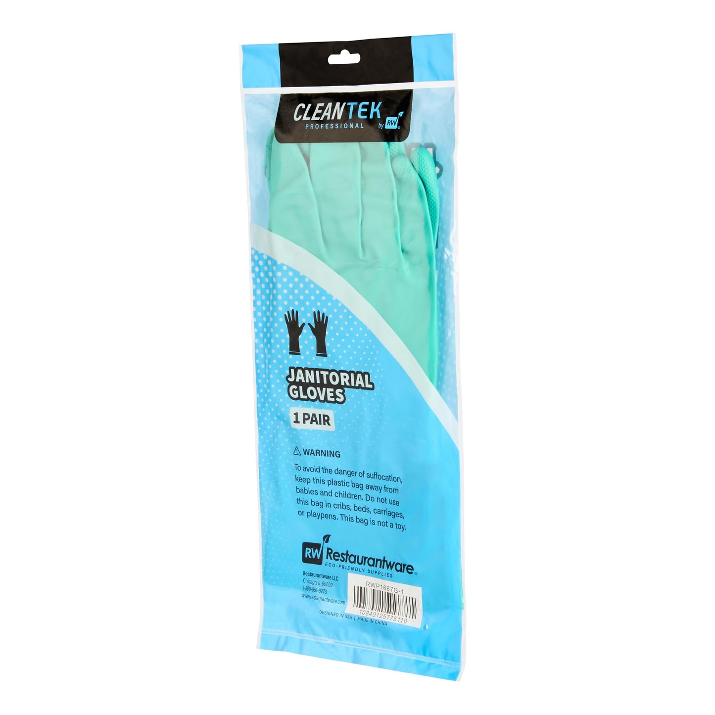 Restaurantware-Clean Tek Professional 15 Mil Extra Large Cleaning Gloves, 1 Pair Of Long Cuff Gloves - Flock Lining, No-Powder, Green Nitrile Chemical