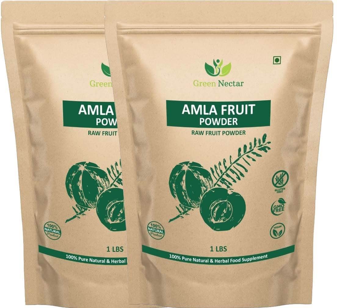 Amla Powder 2 lb(32 Ounces) Processed from Organically Grown Non-GMO Wild Amla Berries | Non-Irradiated | Raw Gluten-Free | No-Preservatives - Green