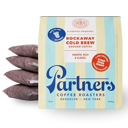 Partners Rockaway Blend | Cold Brew Coffee Bags | Medium Roast Ground Coffee | 12 ounces - 4 x 3oz Bags | Cold Brew Made Simple