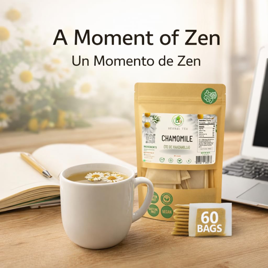Manzanilla Té (Chamomile Tea) - 60 Premium Tea Bags - 100% Natural Herbal Infusion (Matricaria chamomilla) - Soothing Nightly Ritual - Caffeine-Free