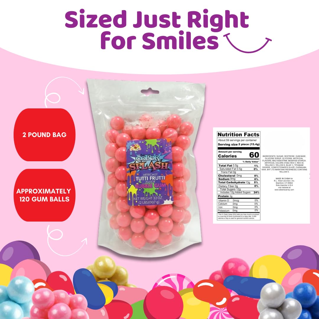 ALBERT'S Candy ColorSplash Bubble Gum Balls for Chewing, 1 Inch, Bright Pink, Bubble Gum Flavor, Party, Events, Weddings, 2 Pounds