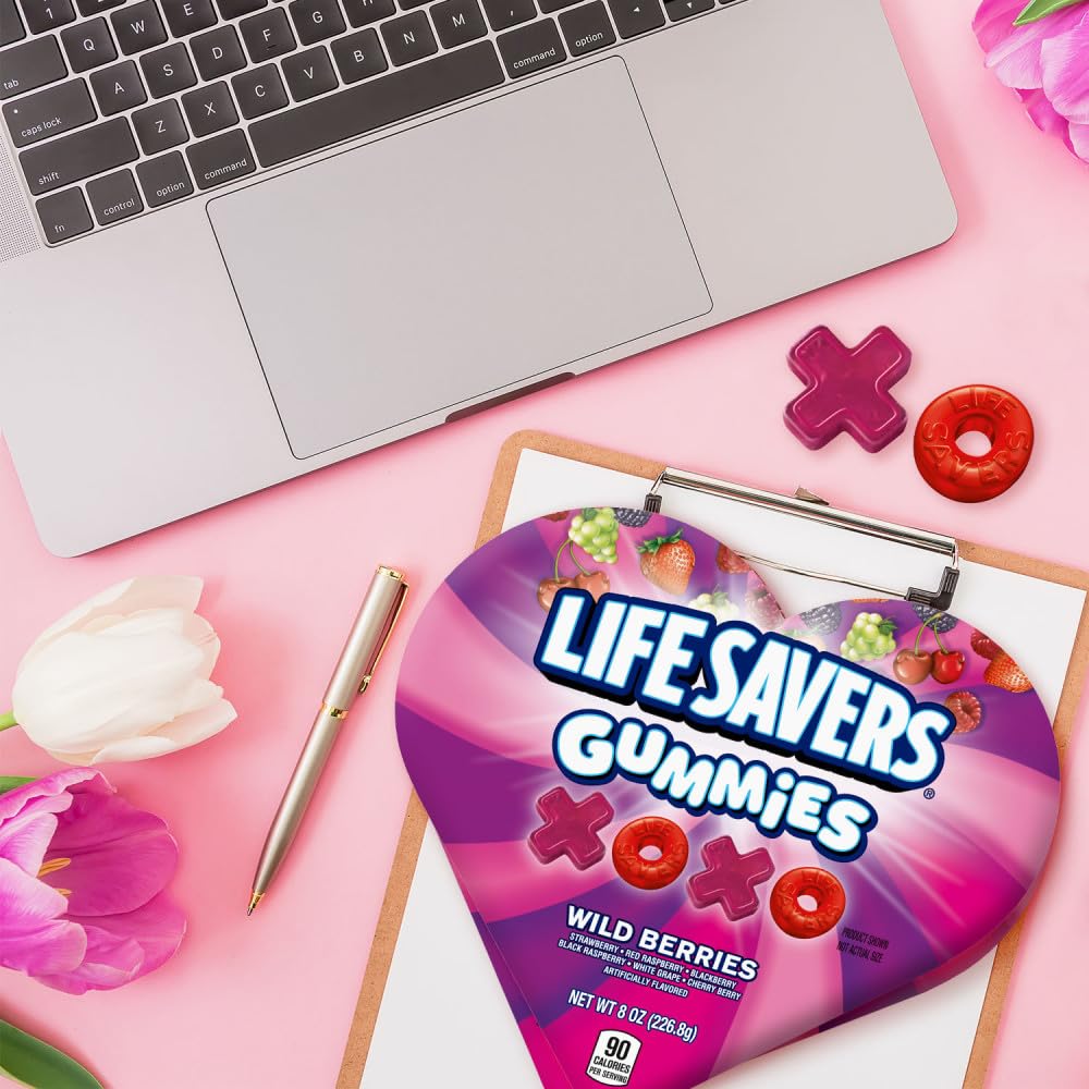 LIFE SAVERS Gummies Wild Berries Message Hearts & Rings, Valentines Day Candy, 8 oz Heart Box, Gummy Candy