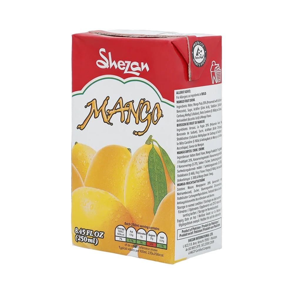 Shezan Mango Fruit Drink 250ml (8.45 Fl Oz) | Pack of 6 | Authentic Flavor and Luxurious Smoothness | Vibrant Flavor | Healthy and Delightful | Tetra