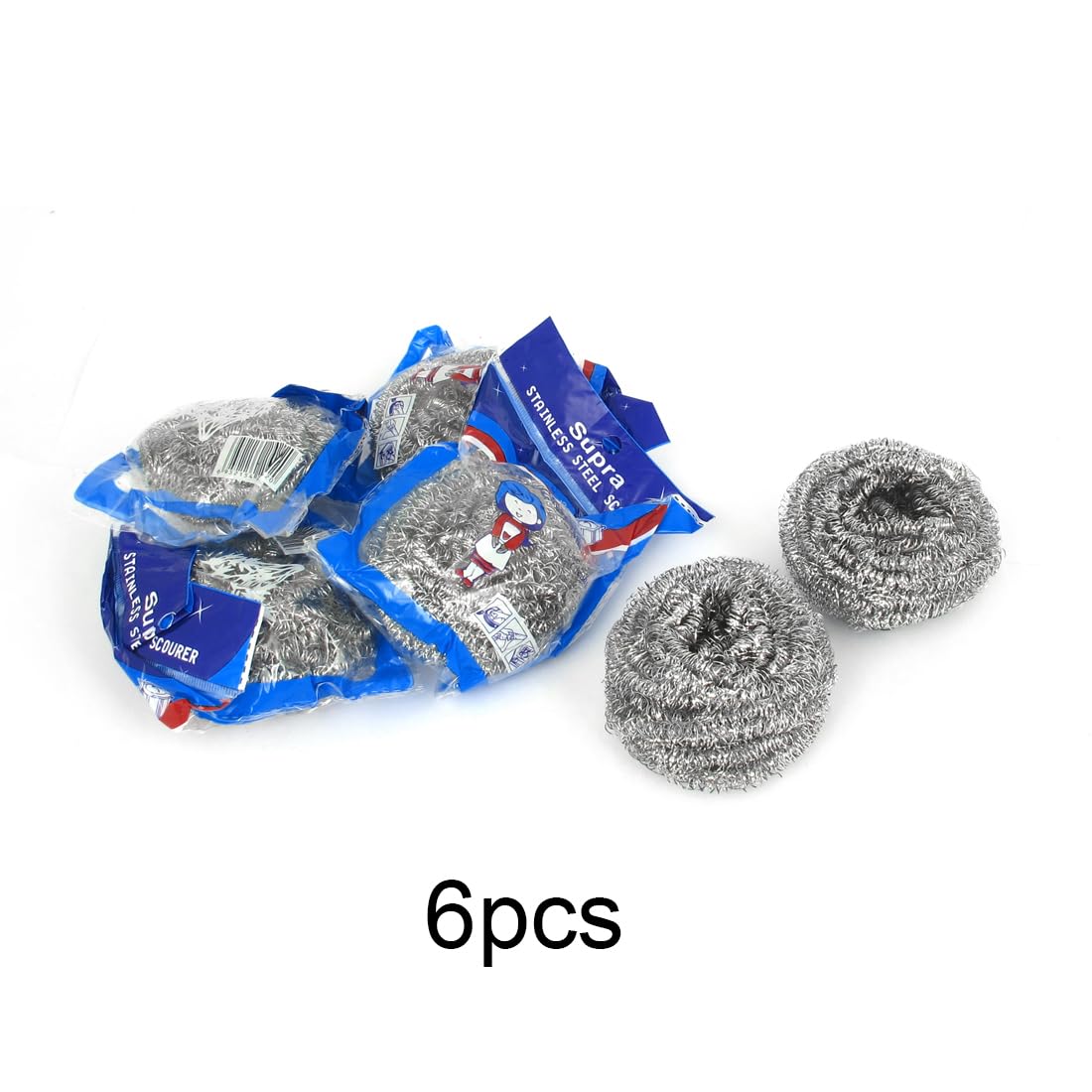 uxcell Steel Wire Kitchen Dish Spiral Scrubbing Cleaning Ball Cleaner Scourer Set Pan Scourer 6pcs Silver Gray