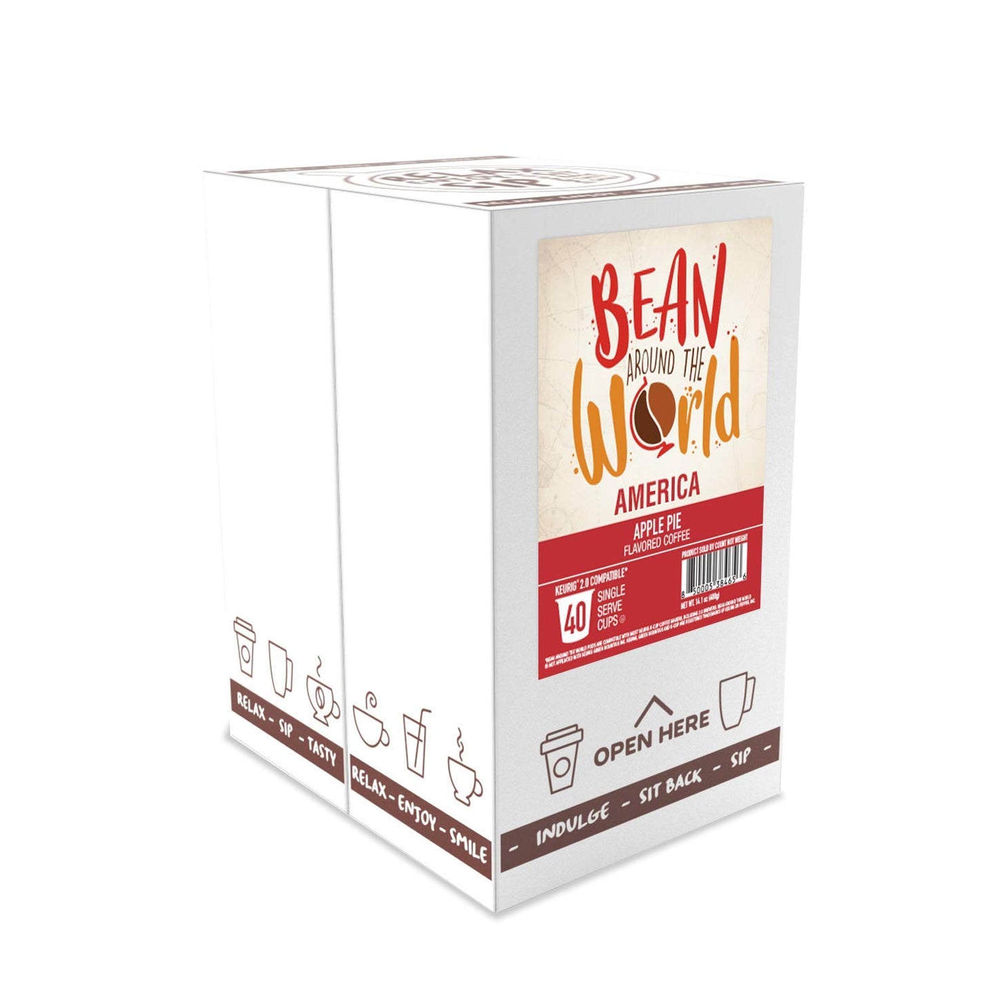 Bean Around The World Flavored Coffee Compatible With 2.0 Keurig K Cup Brewers, Apple Pie, 40 Count (Pack of 1)