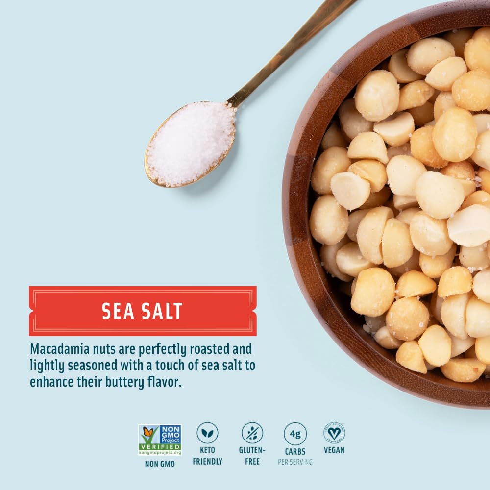 Mauna Loa Sea Salt Roasted Macadamia Nuts, 12 Pack of 1 oz Single Serve Snack Bags, Keto Friendly, Gluten Free, Healthy Snack