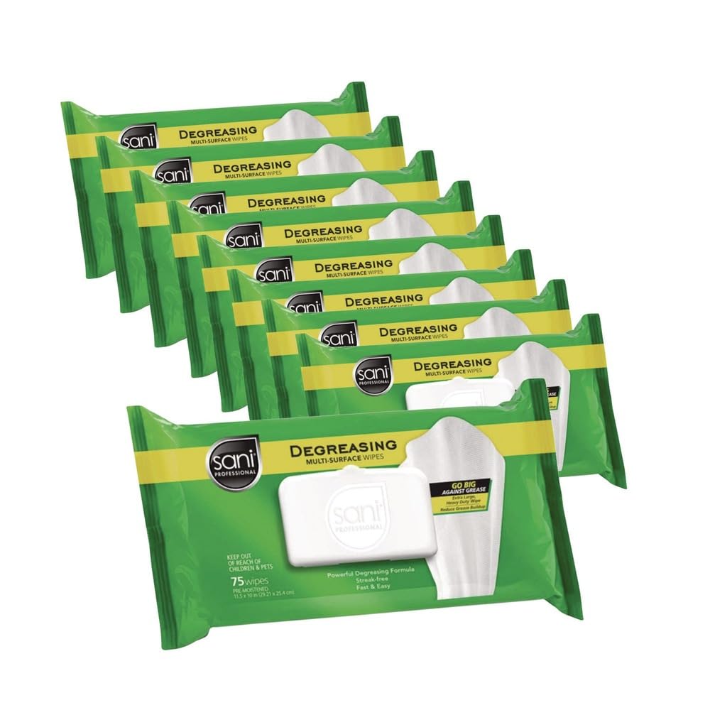 Nice-Pak A12345 Degreasing Multi-surface Wipes, 11.5 X 10, 75 Wipes/pack, 9 Packs/carton