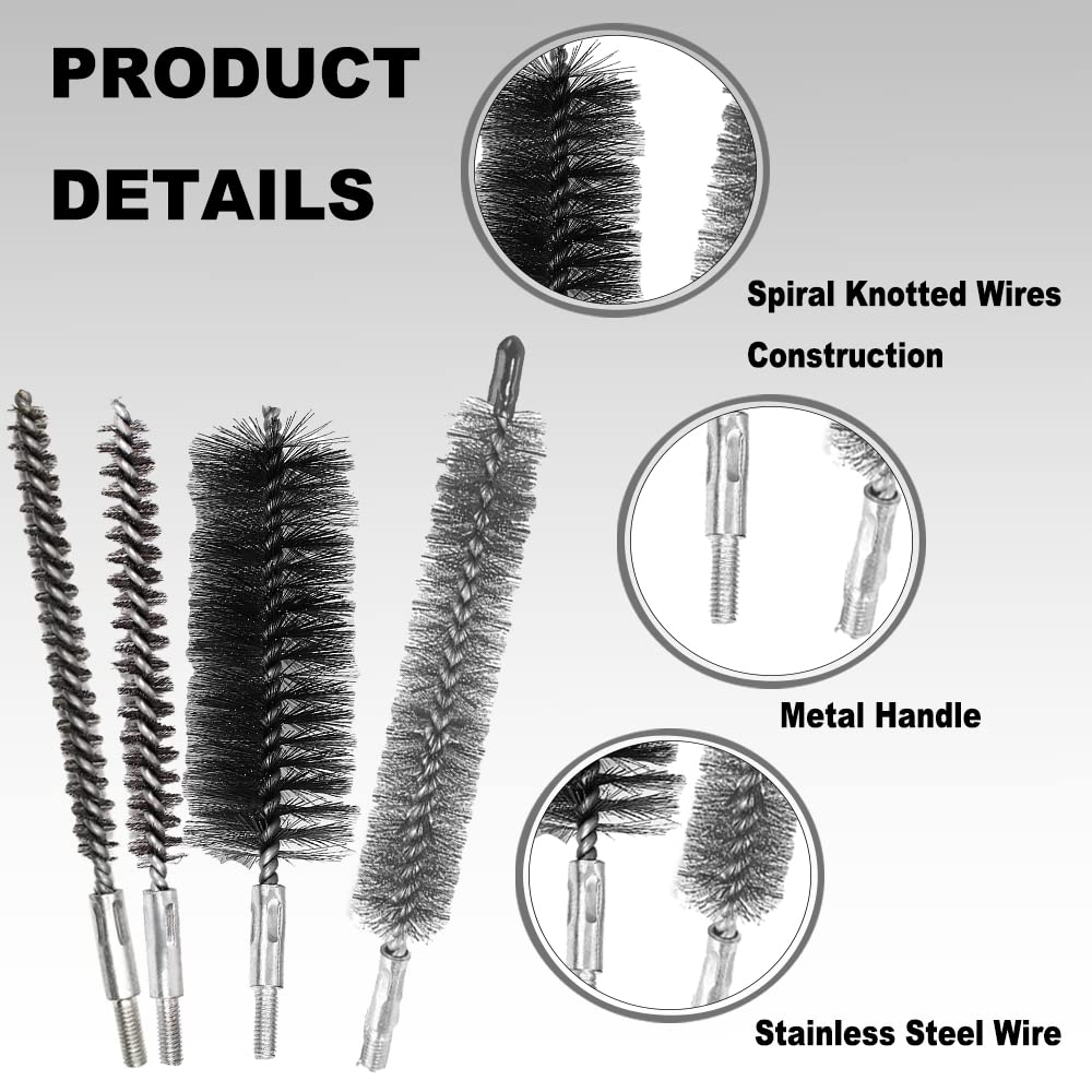 Utoolmart Stainless Steel Wire Tube Cleaning Brush, Round Chimney Cleaning Brush, M6 Threaded Interface Cleaning Brush, 12mm Diameter 160mm Length