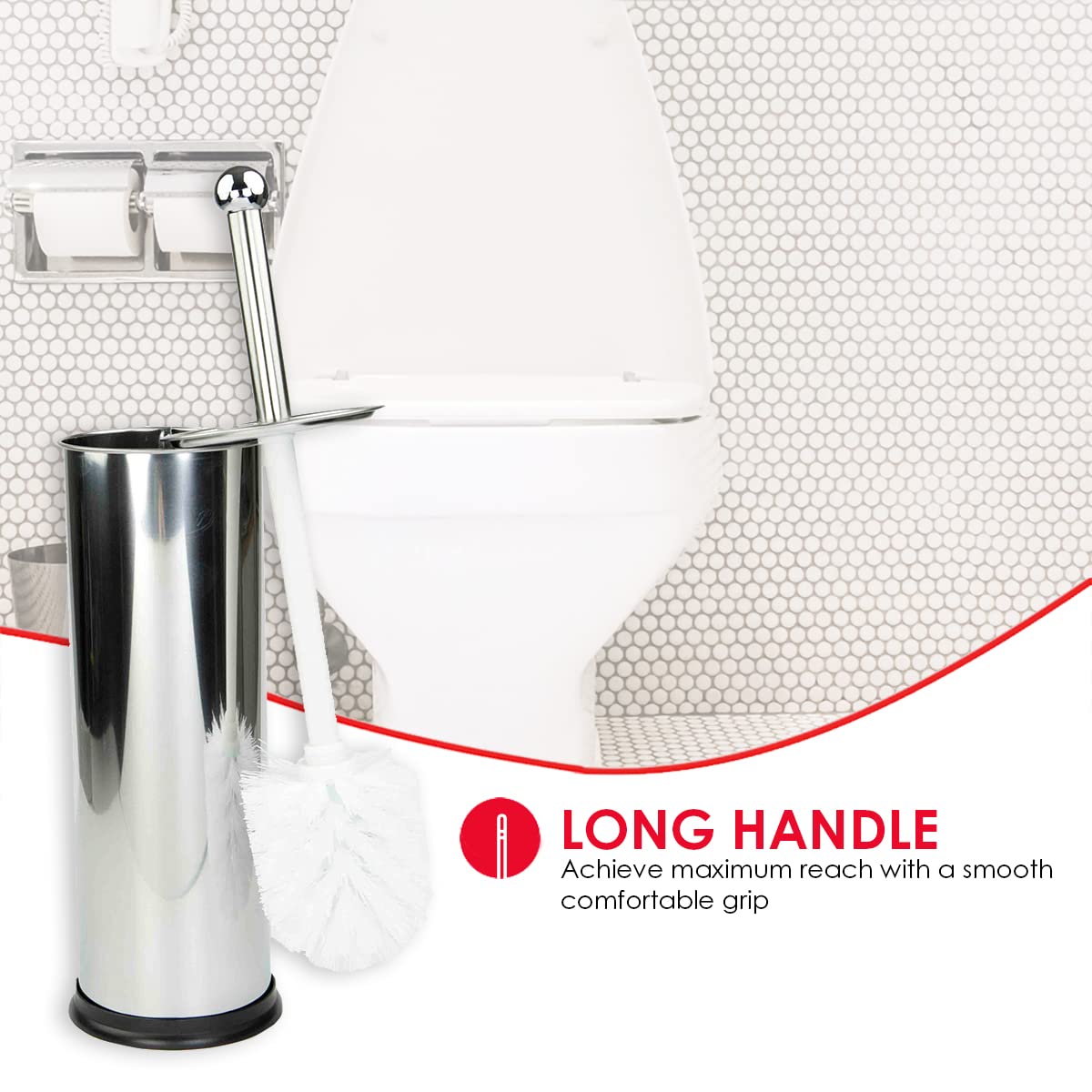 Home Basics Polished Stainless Steel Toilet Brush with Holder and Canister Stand