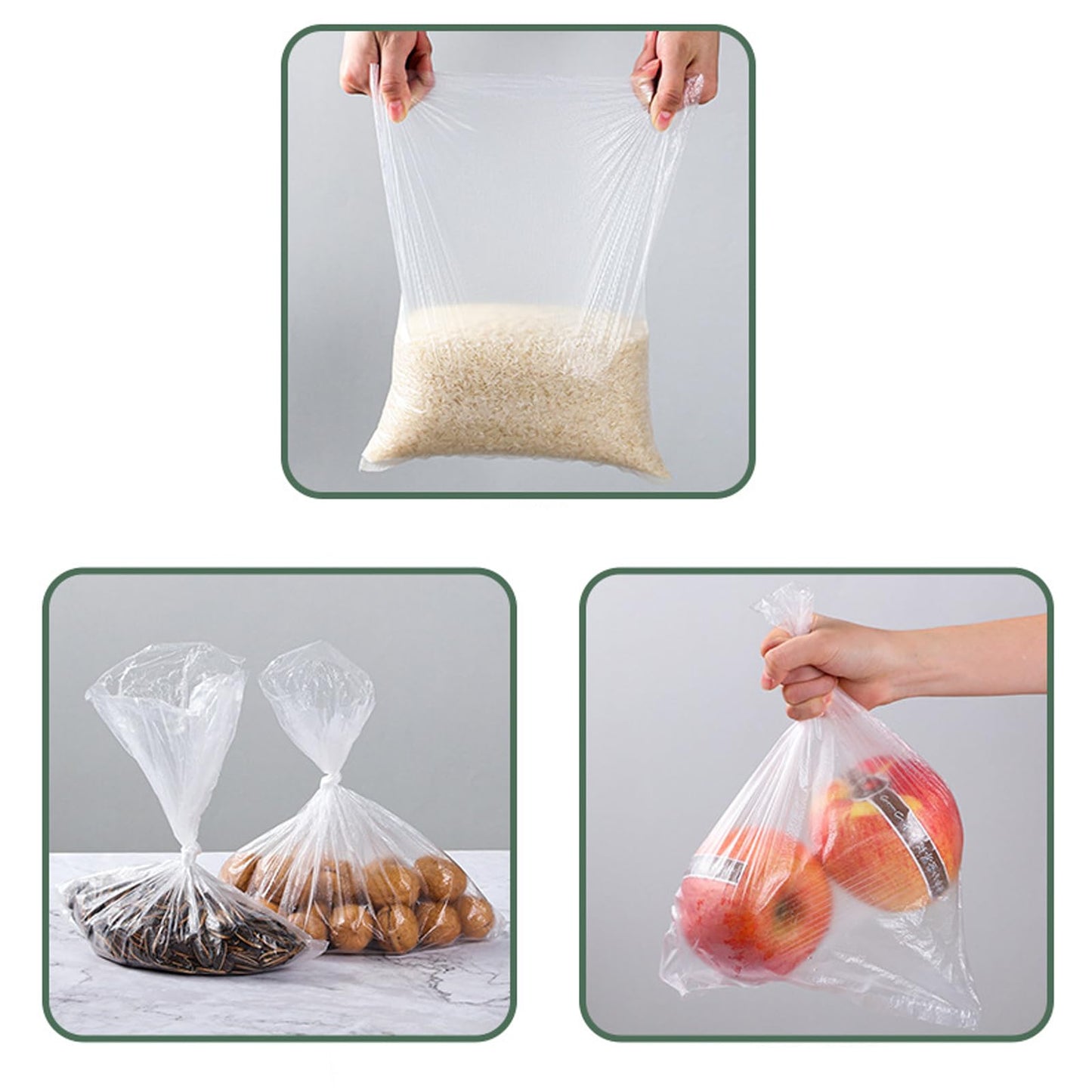 JOIKIT 2 Rolls 1000 Count 10 x 14 Inch Plastic Produce Bags on a Roll, Clear Food Storage Bag for Vegetable, Fruit, Kitchen Waste