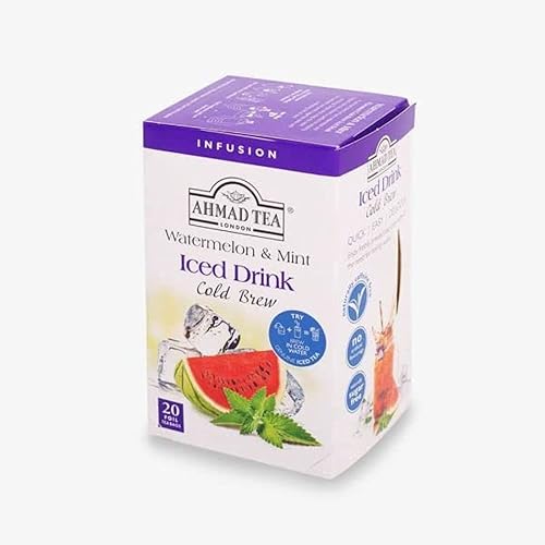 Ahmad Tea Herbal Tea, Cold Brew Watermelon & Mint Teabags, Iced Tea, 20 ct (Pack of 1) - Decaffeinated