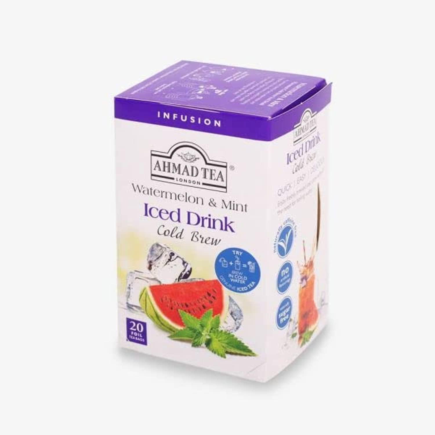 Ahmad Tea Herbal Tea, Cold Brew Watermelon & Mint Teabags, Iced Tea, 20 ct (Pack of 1) - Decaffeinated