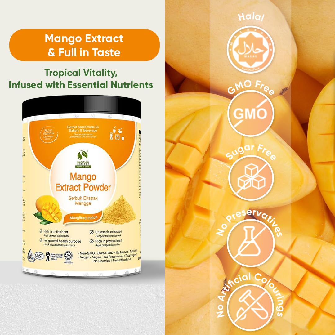 Bionutricia Mango Extract Powder, 20:1 Concentration Extraction, Add to Smoothies, Tea & Baking, Natural Antioxidant & Vitamin A, No Sugar Added