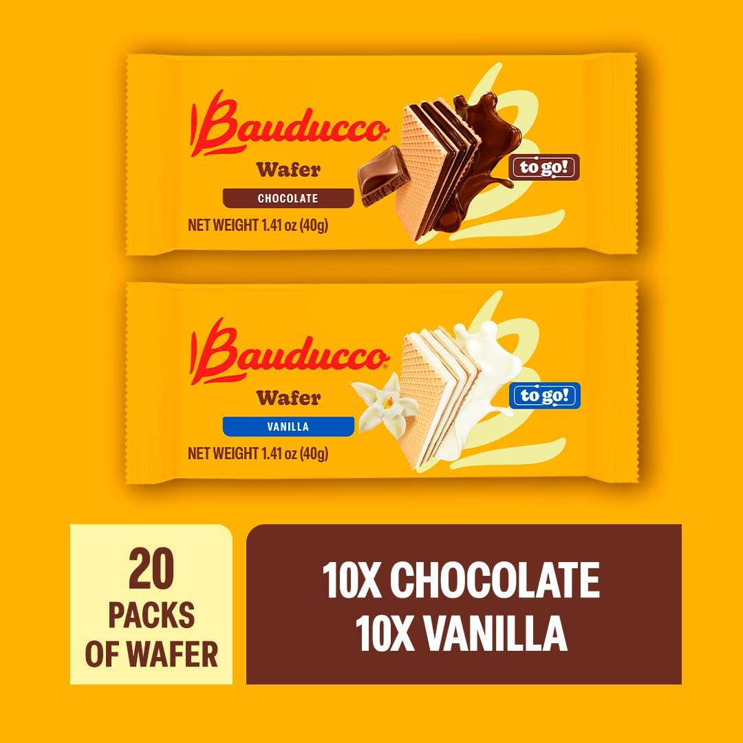Bauducco Chocolate & Vanilla Wafer Cookies - Convenient Single Serve Wafer Cookies With 3 Layers of Cream - Delicious Sweet Snack on the go or Dessert