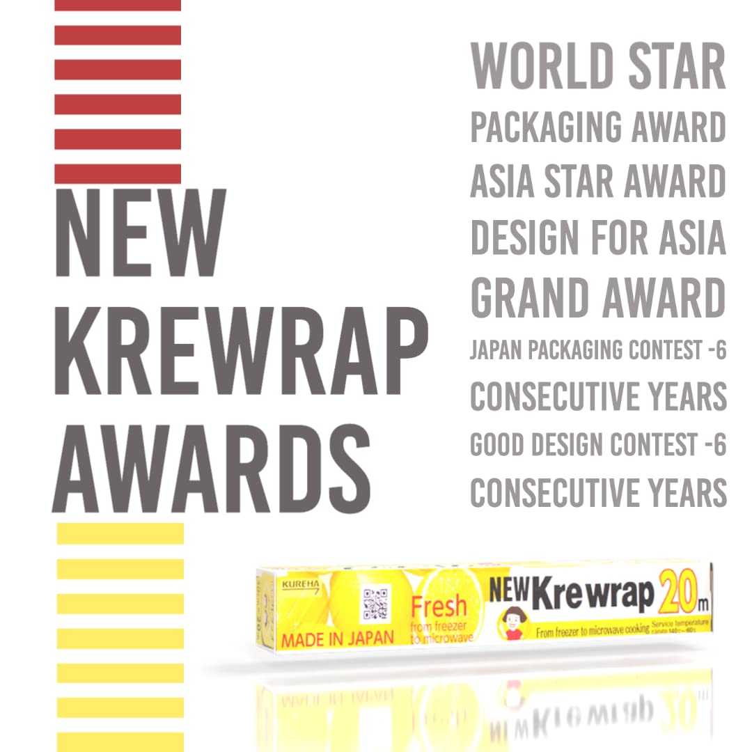 KUREHA Krewrap Plastic Cling Wrap, Pack of 3, 65 sq ft. Per Roll, Clear