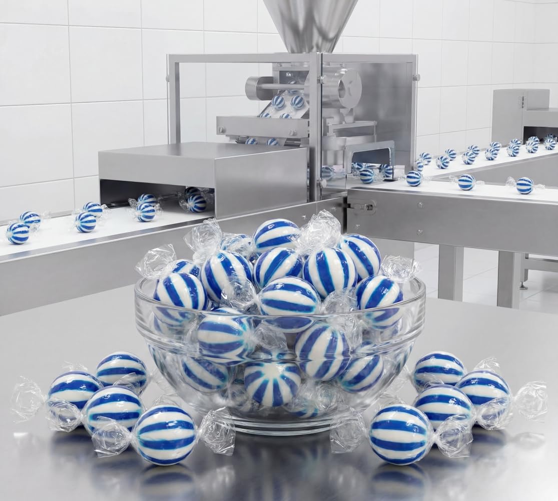 Jumbo Blue Raspberry Striped Candy Balls - 1 lb of Fresh Individually Wrapped Blue White Sweet Hard Candy Suckers