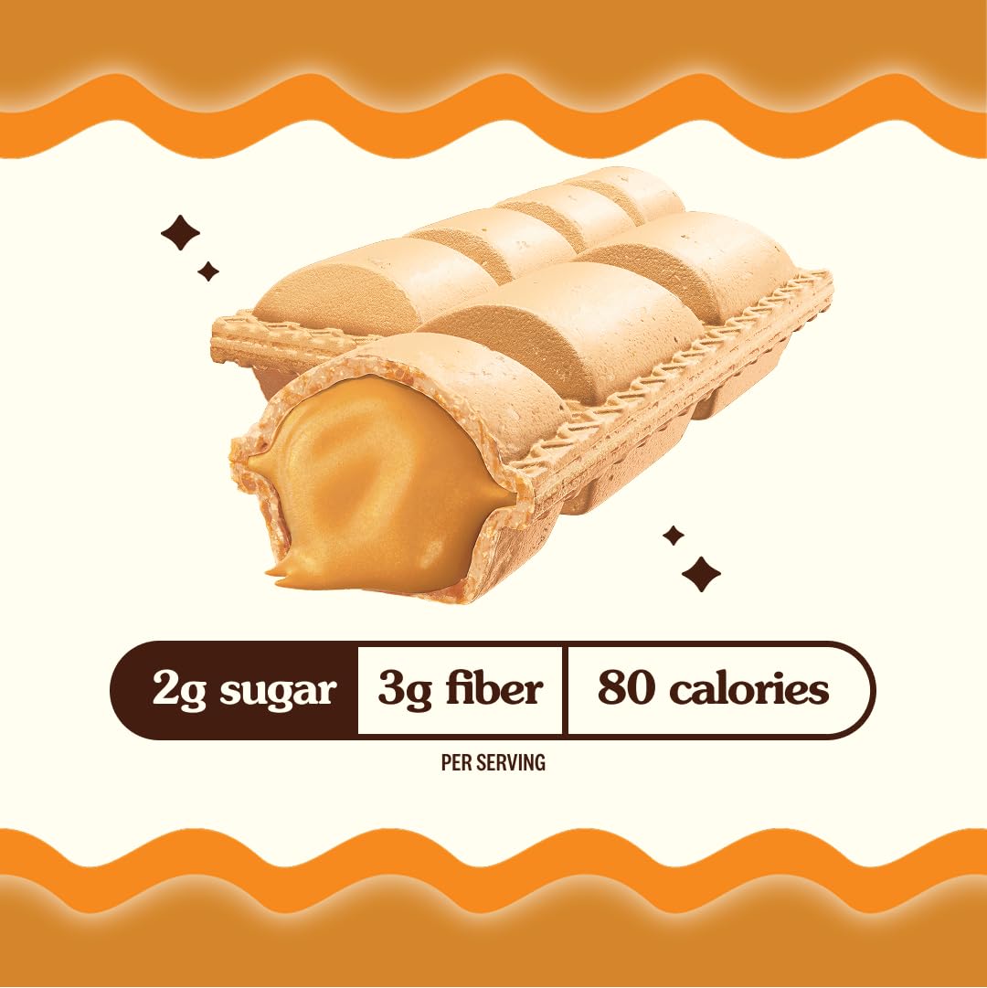Crispy Dunes Peanut Butter Wafer Sticks - Low-Calorie Snack with Peanut Butter Cream Filling, 80 Calories, Non-GMO, Prebiotic Fiber - 12 Pack
