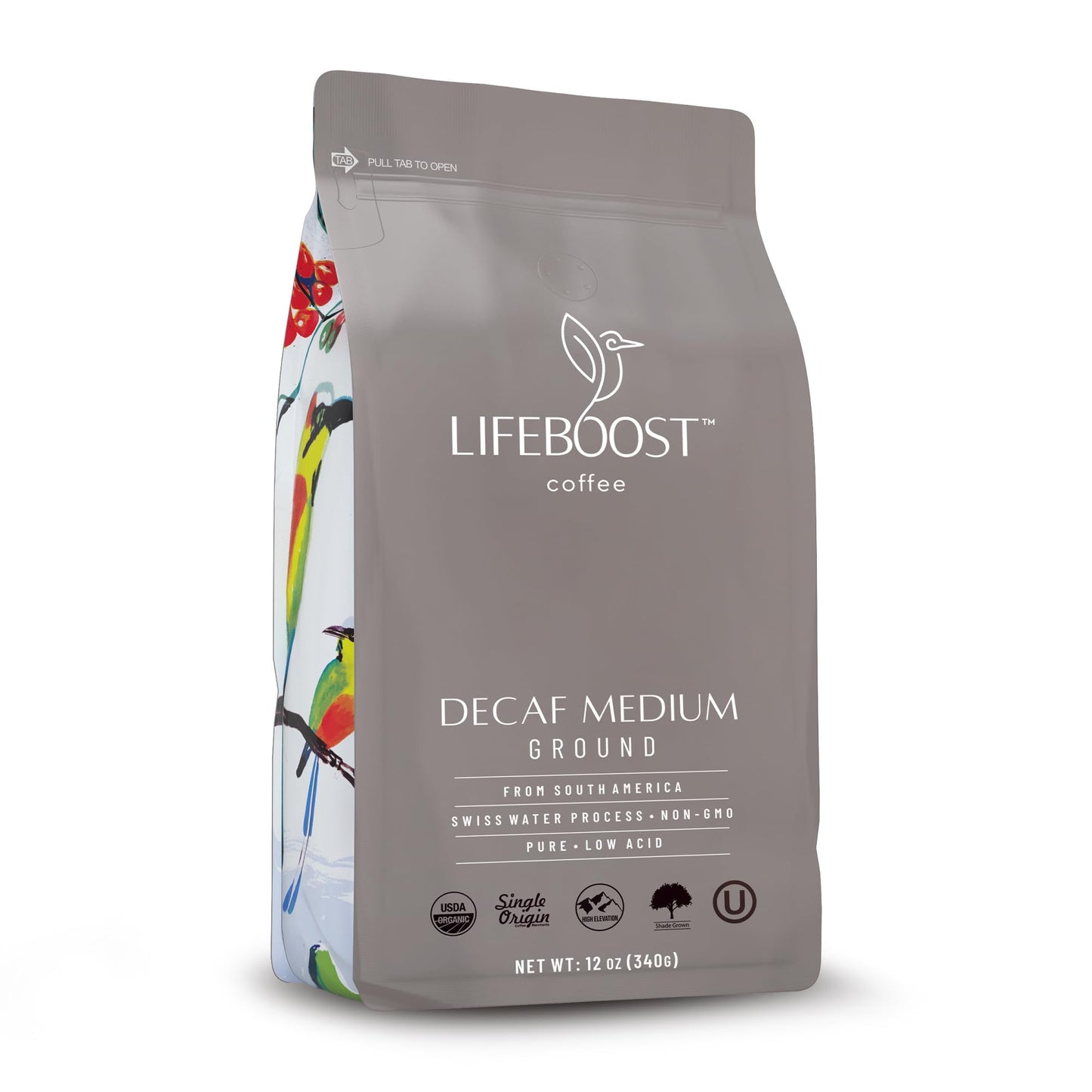 Lifeboost Medium Roast Swiss Water Decaf Coffee Ground - Non-GMO Low Acid Single Origin USDA Decaf Organic Coffee - Third Party Tested For Mycotoxins