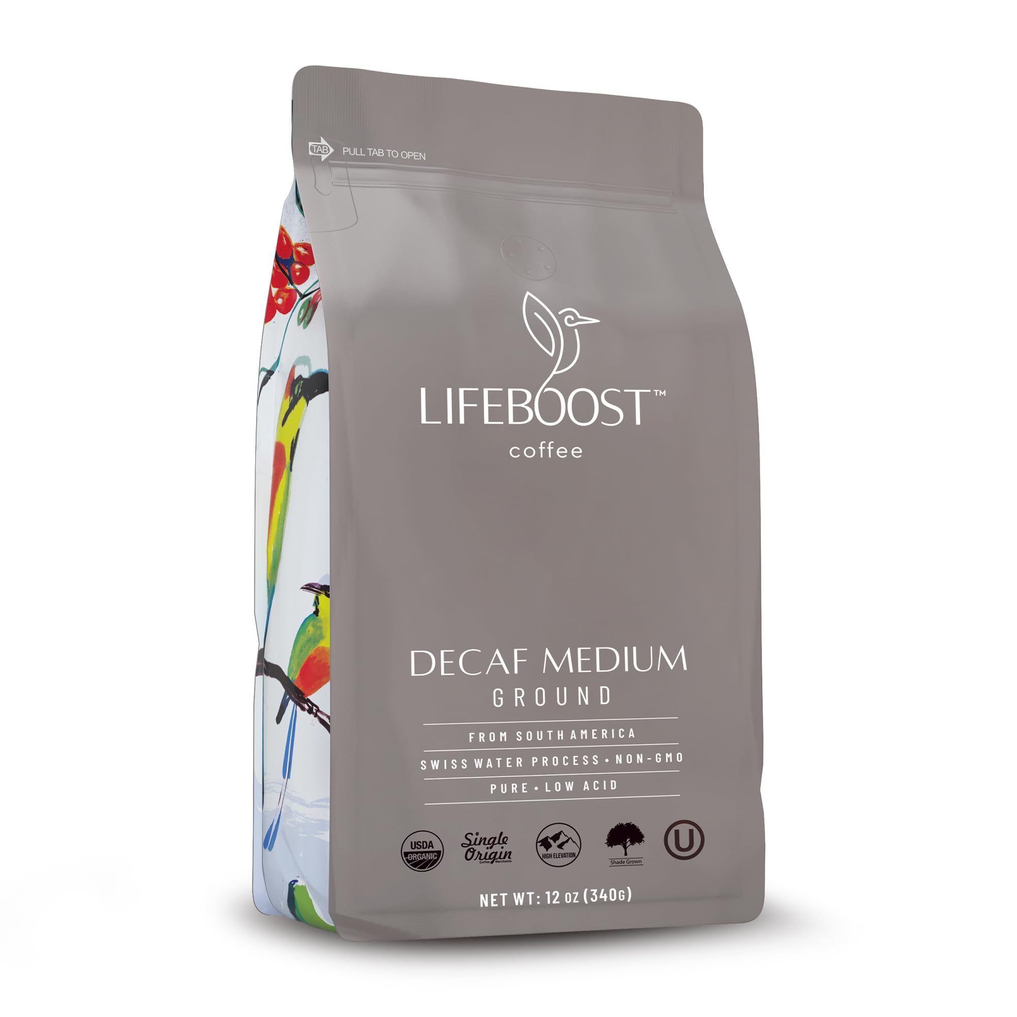 Lifeboost Medium Roast Swiss Water Decaf Coffee Ground - Non-GMO Low Acid Single Origin USDA Decaf Organic Coffee - Third Party Tested For Mycotoxins