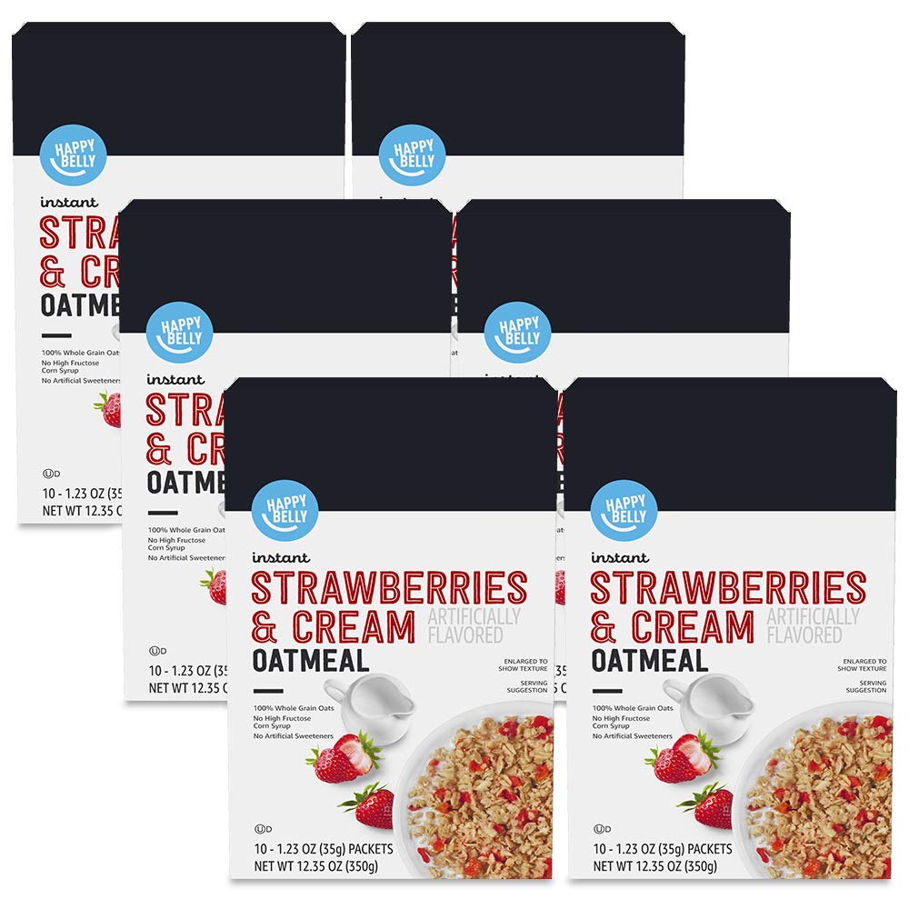 Amazon Brand - Happy Belly Instant Oatmeal, Strawberries & Cream, 1.23 ounce (Pack of 60)