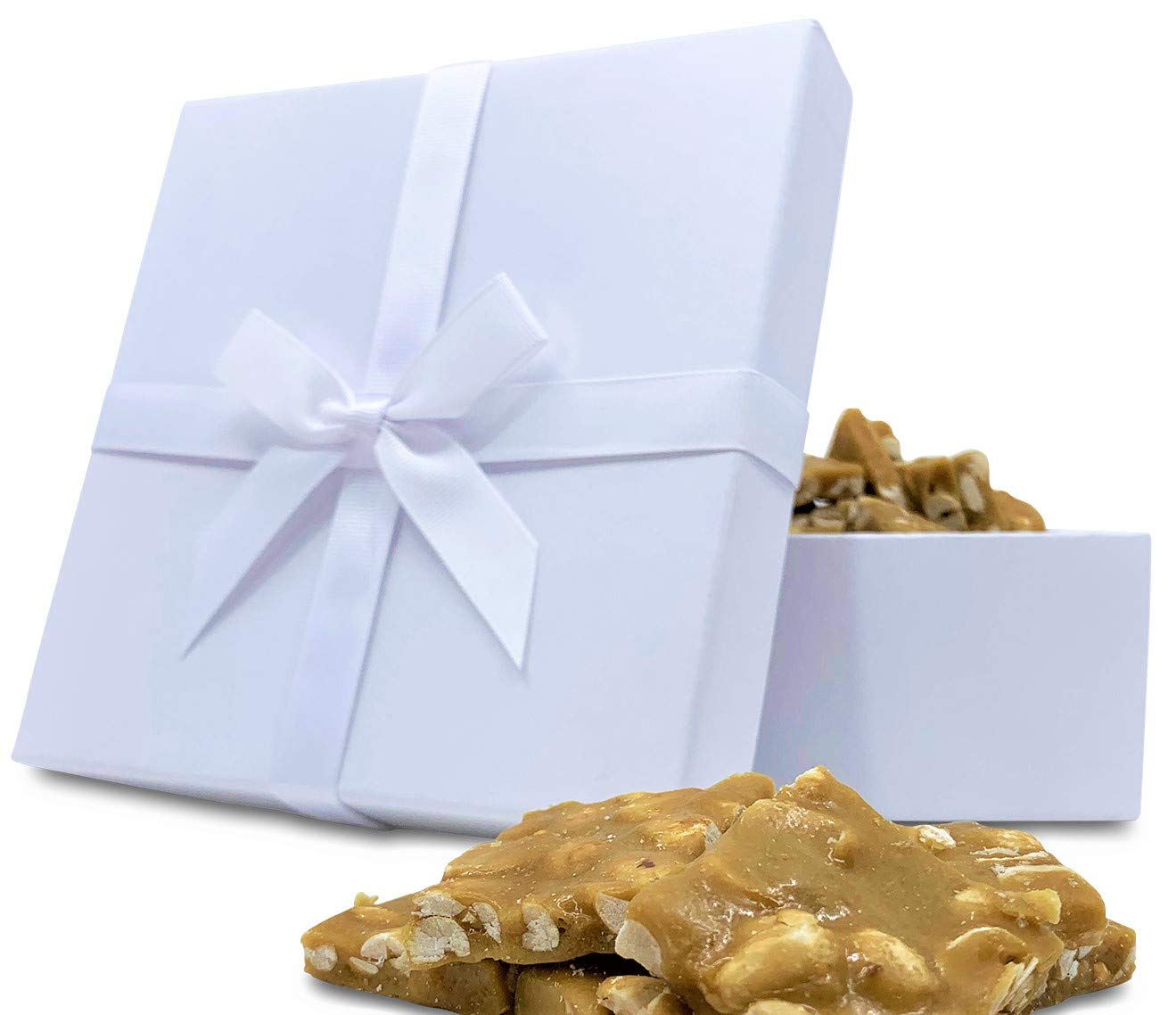 Gourmet Peanut Brittle White Gift Box - by Its Delish | Handmade Old-Fashioned Style | Beautiful & Delicious Square Pieces 16 Oz Peanuts Brittle |