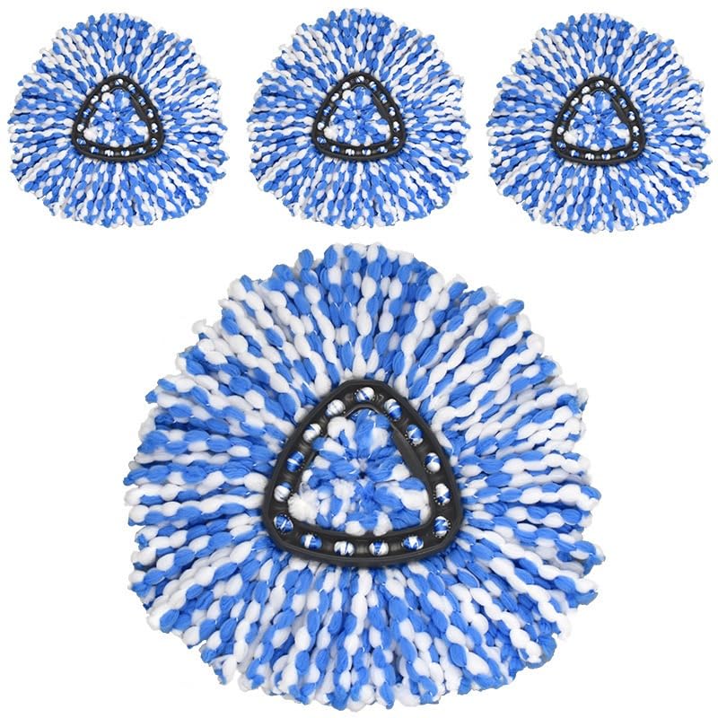 4 Pack Spin Mop Replacement Head Compatible with O-Cedar RinseClean 2-Tank Spin Mop System, Blue Microfiber Refill Heads, Machine Washable