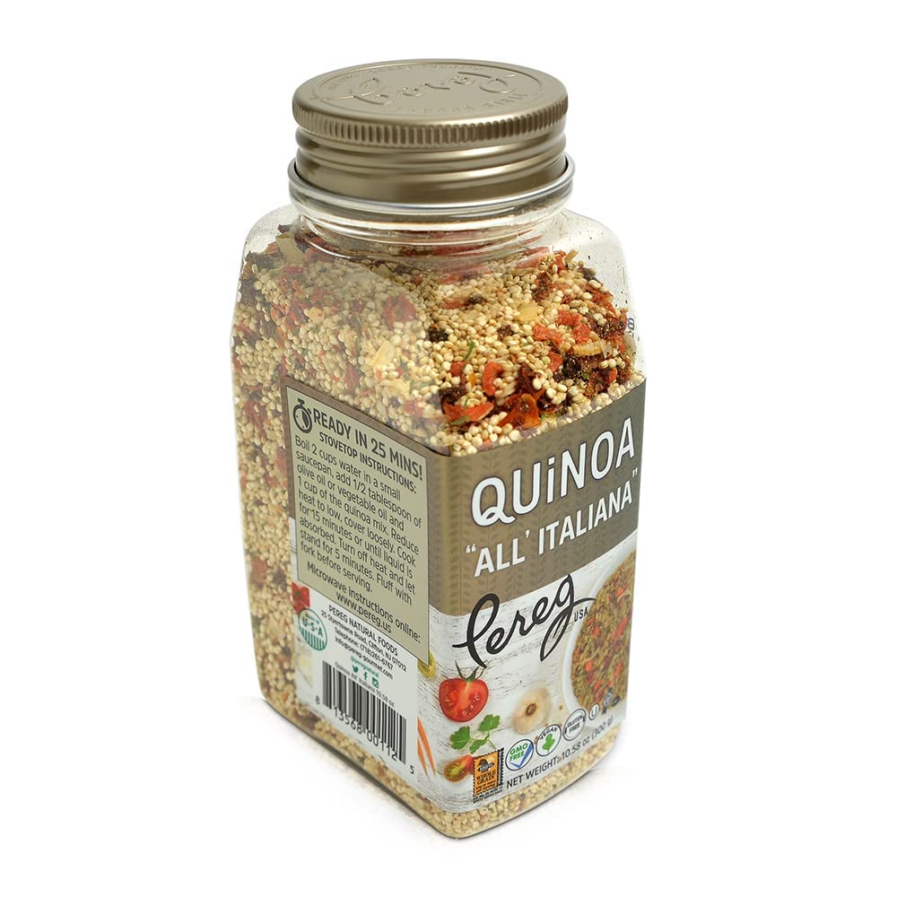 Pereg Quinoa All Italiana - Canister (10.58 Oz x 6 Pack), Rich in Protein, Fibre & Iron, Rice & Pasta Alternative, Quinoa Superfood Grain, Gluten-Free, Vegan, Non-GMO, Flavored with Veggies & Herbs
