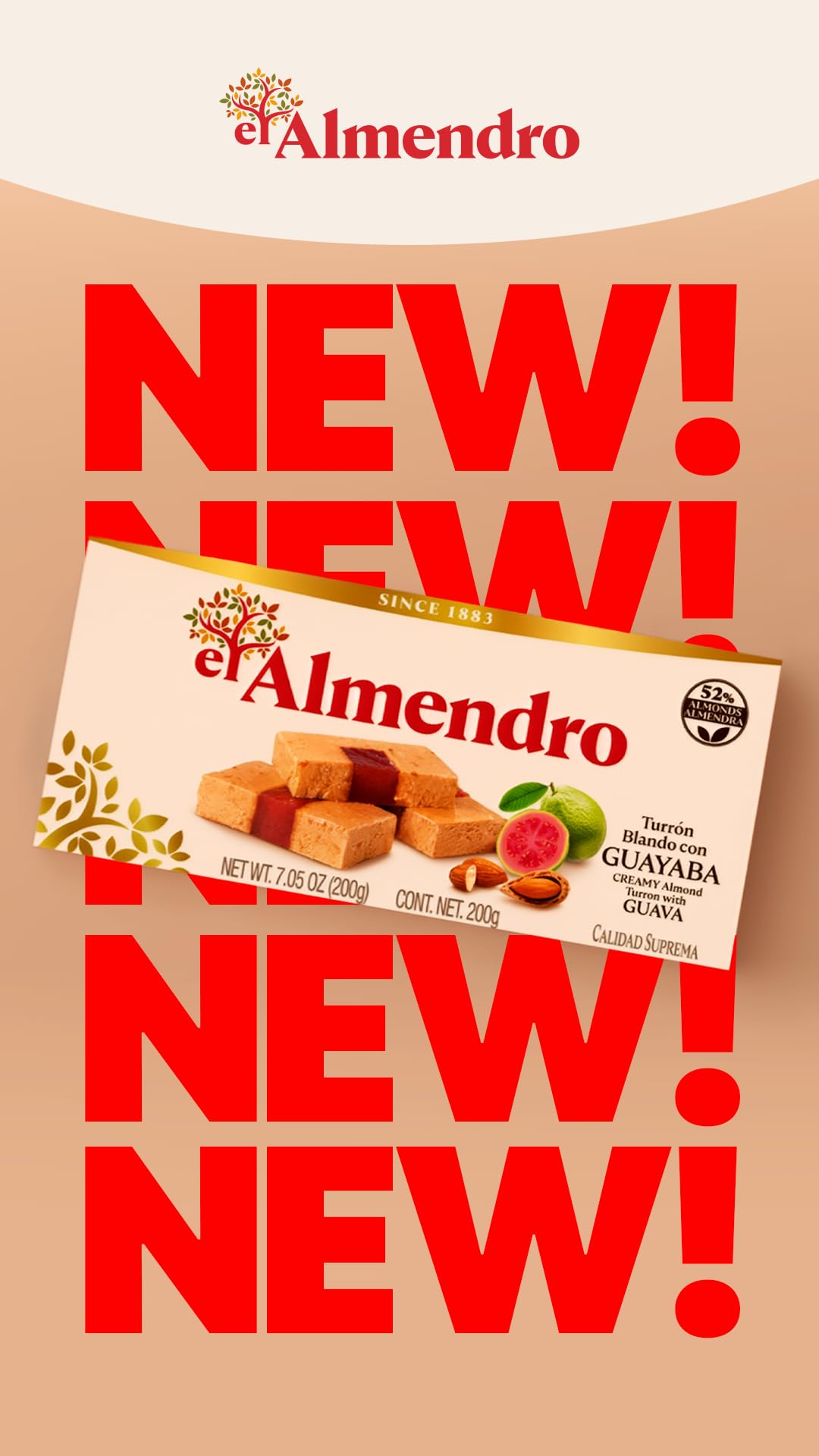 Authentic Creamy Almond Turron with Guava By El Almendro, Soft Traditional Spanish Nougat Candy, Turrón Blando Con Guayaba, Gourmet Mediterranean