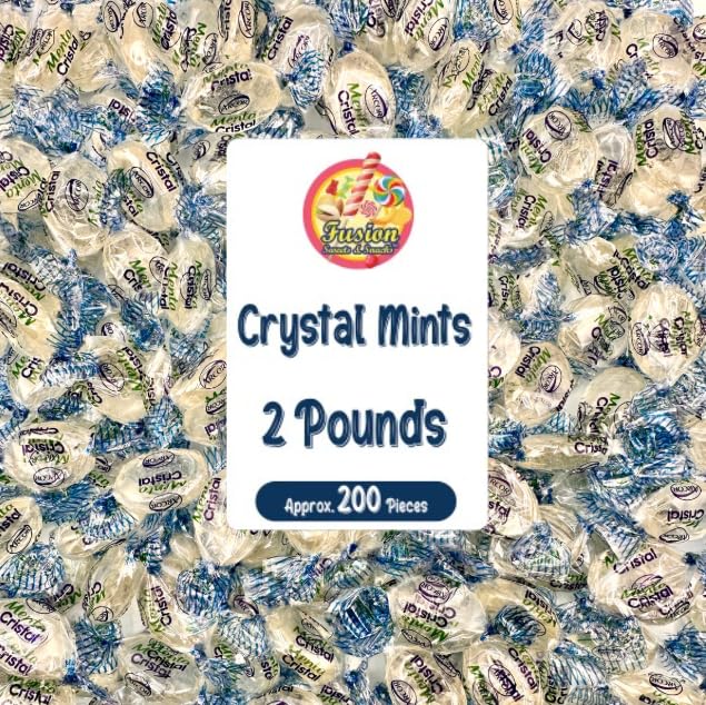 Crystal Candy Hard Mints - 2 Pounds (Approx. 200 Pieces) Arcor Blue Crystal Mint Candy Individually Wrapped, Breath Mints Bulk, After Dinner Mint